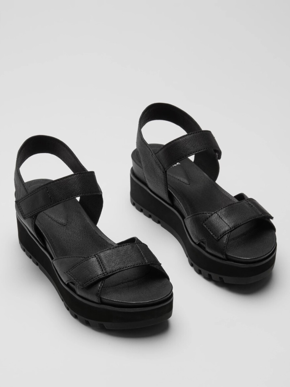 EILEEN FISHER Black CALO Tumbled Leather Wedge Sandals Size 11